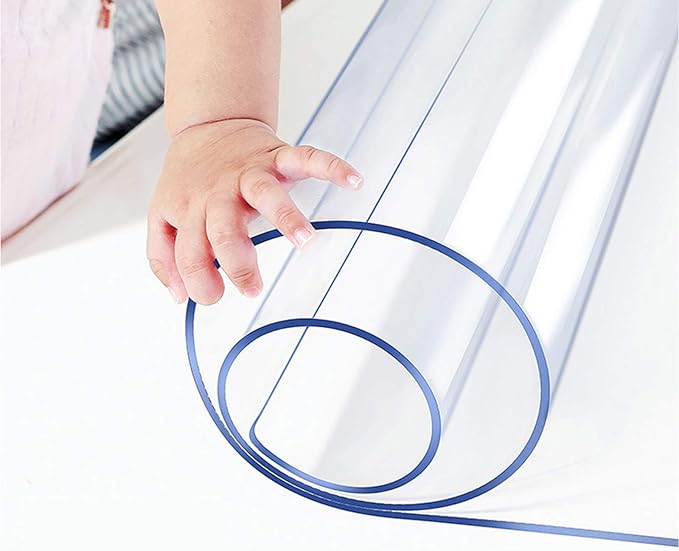 Wadrac Multisize 1.5mm Thick Customed Clear PVC Table Protector Cover Mat Kitchen Table Protection ECO Plastic Crystal Tablecloths Protective Pad for Large Dining Room Table Meeting Table 48x110in