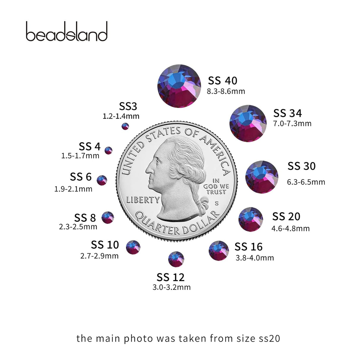 beadsland Flat Back Crystal Rhinestones Round Gems, Blue Volcano (6.4-6.6mm) SS30/288pcs)