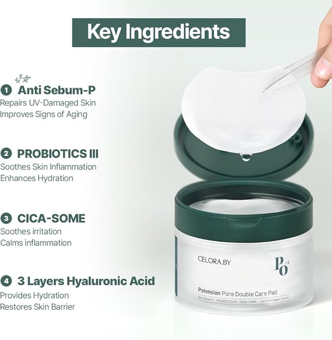 CELORABY Pore Double Care Pad - Korean Toner Pads with Exosomes, Triple Hyaluronic Acid & Probiotics for Pore Care, Hydration & Radiant Skin (70 Pads, All Skin Types)