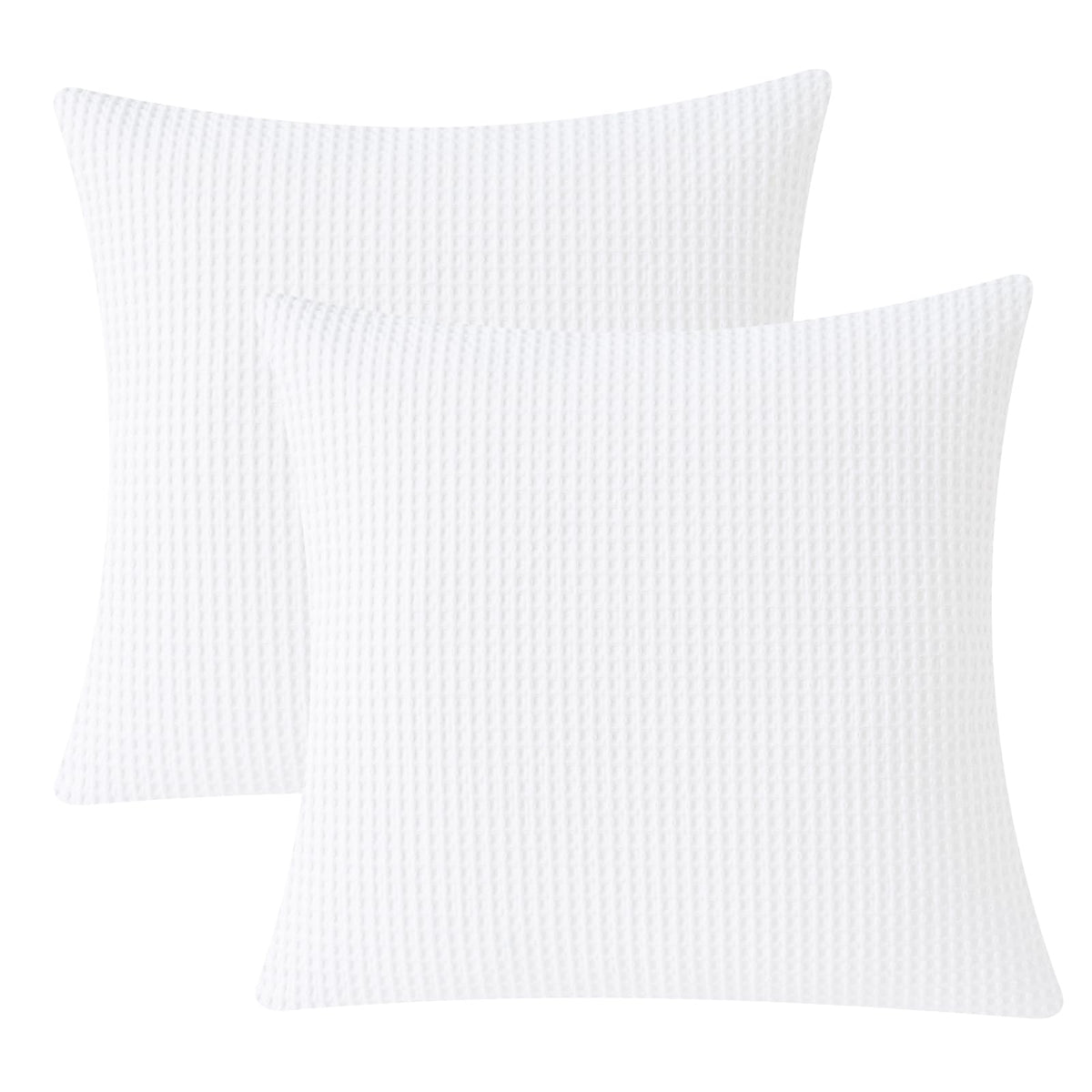 PHF 100% Cotton Waffle Weave Euro Shams 26" x 26", No Filling, 2 Pack Elegant Home Decorative Euro Throw Pillow Covers for Bed Couch Sofa, White