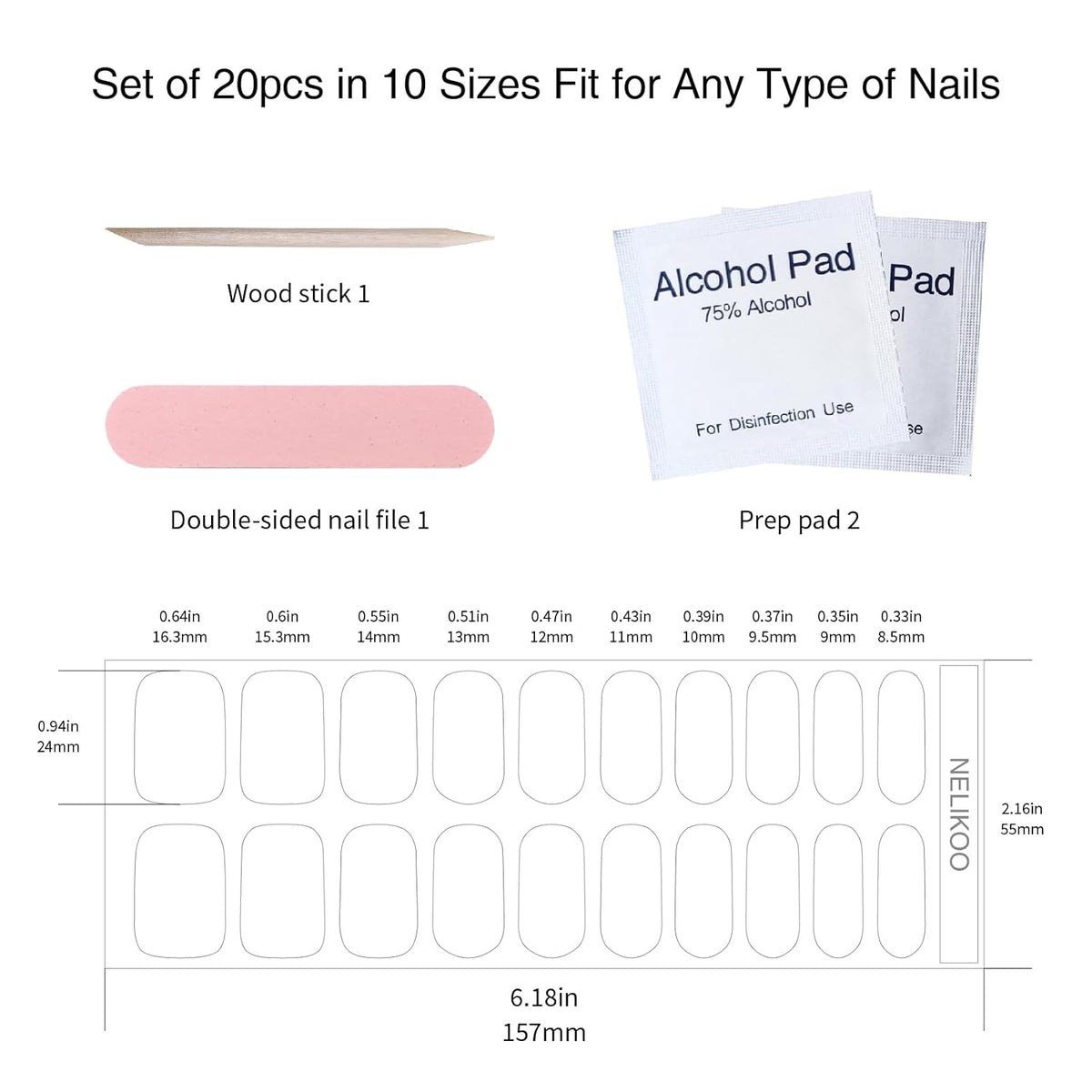 Semi Cured Gel Nail Strips, 20pcs, Multicolor Bubble Nail Wraps, Waterproof, 2 Weeks Long Lasting