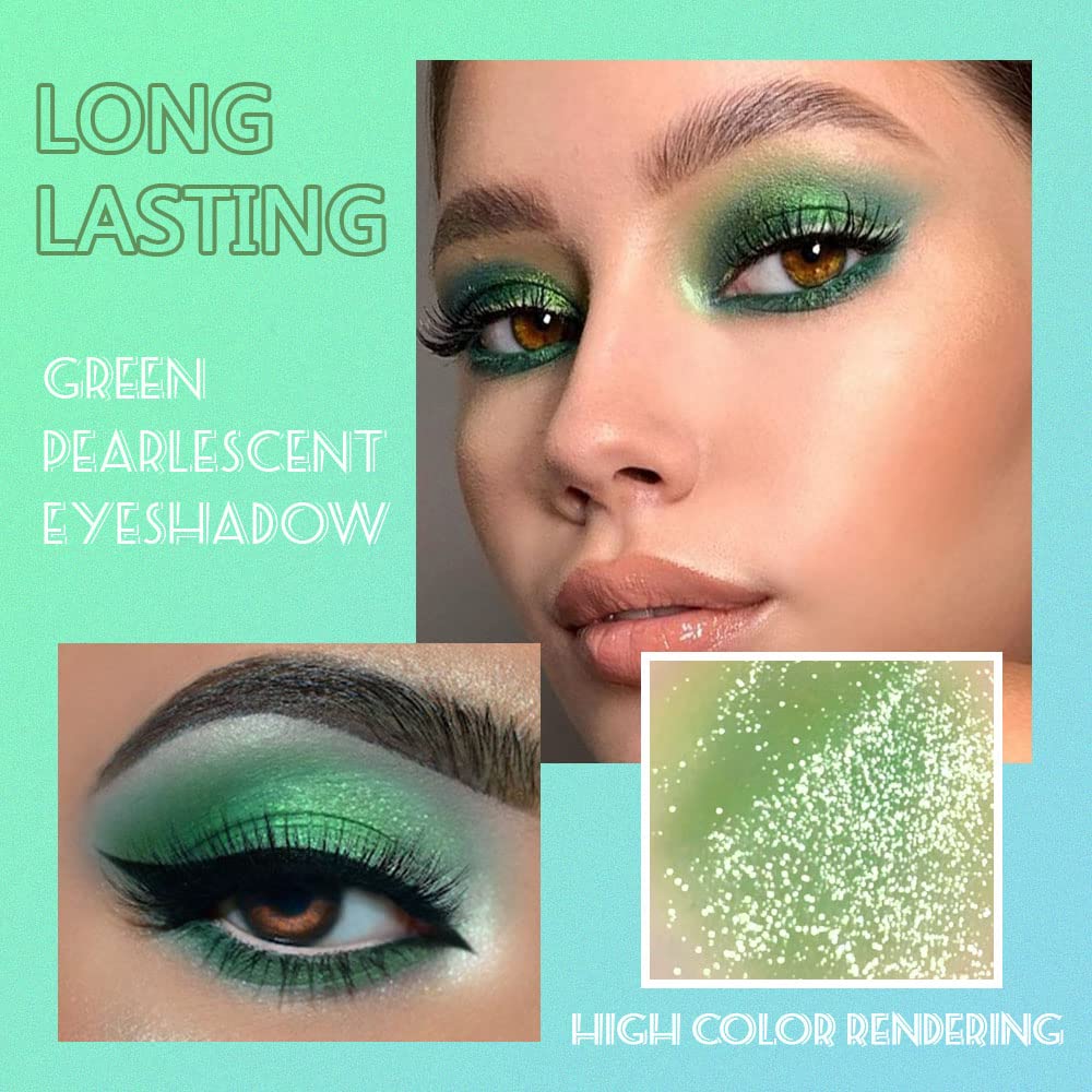 9-Color Shimmer & Matte Green Eyeshadow Palette – Highly Pigmented Light & Dark Green Shades, Blendable Shiny & Matt Makeup Powder