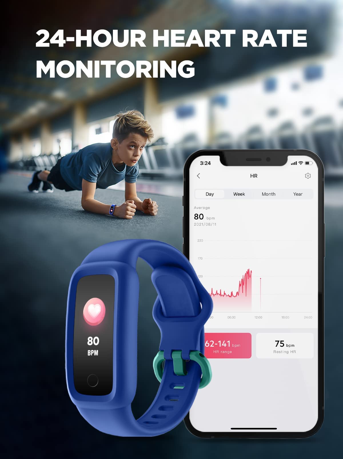 BIGGERFIVE Vigor 2 Kids Fitness Tracker Watch for Girls Boys Ages 5-12, IP68 Waterproof, Activity Tracker, Pedometer, Heart Rate Sleep Monitor, Calorie Step Counter Watch