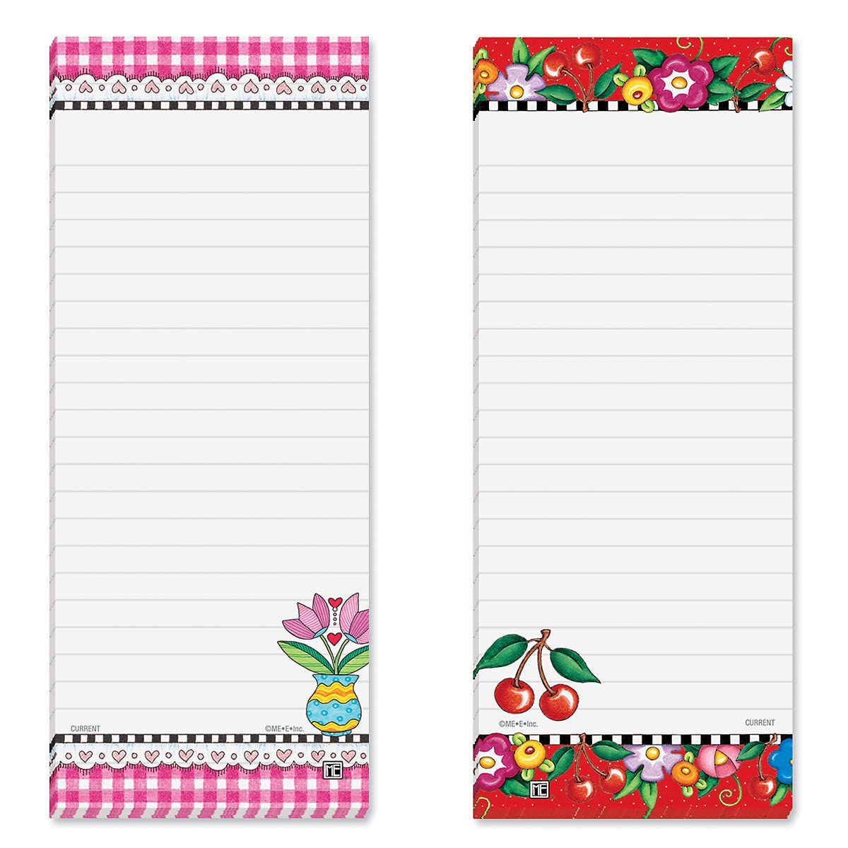 Mary Engelbreit Bright Floral Magnetic Notepad Set – Set of 12 Memo Pads, 6 Designs, 30-Sheet Pads, 3¼ x 8 Inches, Shopping List, to-Do Notes, Printed in The USA, by Current