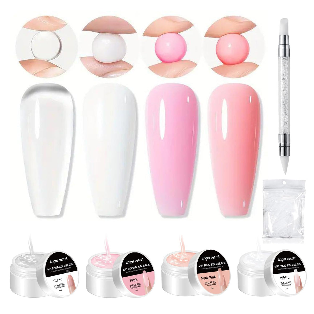 Solid Builder Gel for Nails Hard Gel 3D White Nude Pink Clear Colors for Nail Extension DIY Nail Kit 60ml