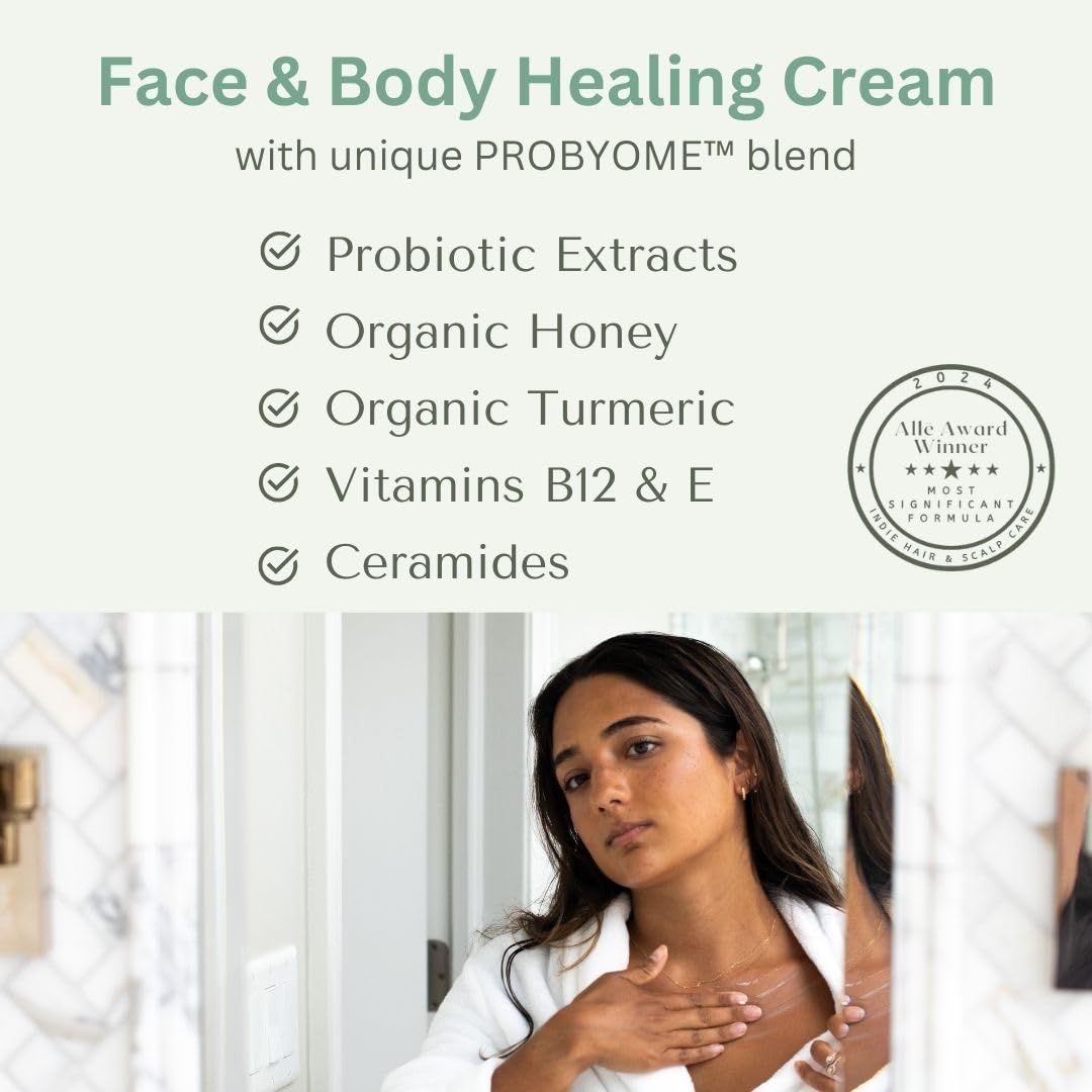 Yobee Body & Face Cream for Dry, Itchy Skin | Dermatologist Formulated | Probiotics, Honey, Turmeric, Vitamins B12 & E, Ceramides, Shea Butter | Fragrance Free | For Kids & Adults | Soothe Eczema