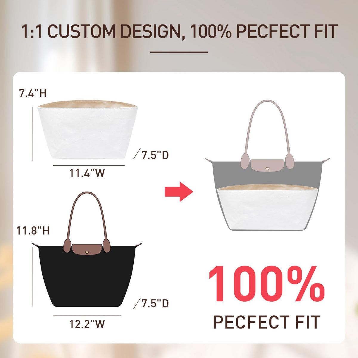 Doxo Upgraded longchamp Organizer Insert, Bag Organizer Insert for Long Champ Large and More, Ultra-light Waterproof DupontPaper le pliage Large Organizer, Keeps Tote Handbag Neat(White,L)