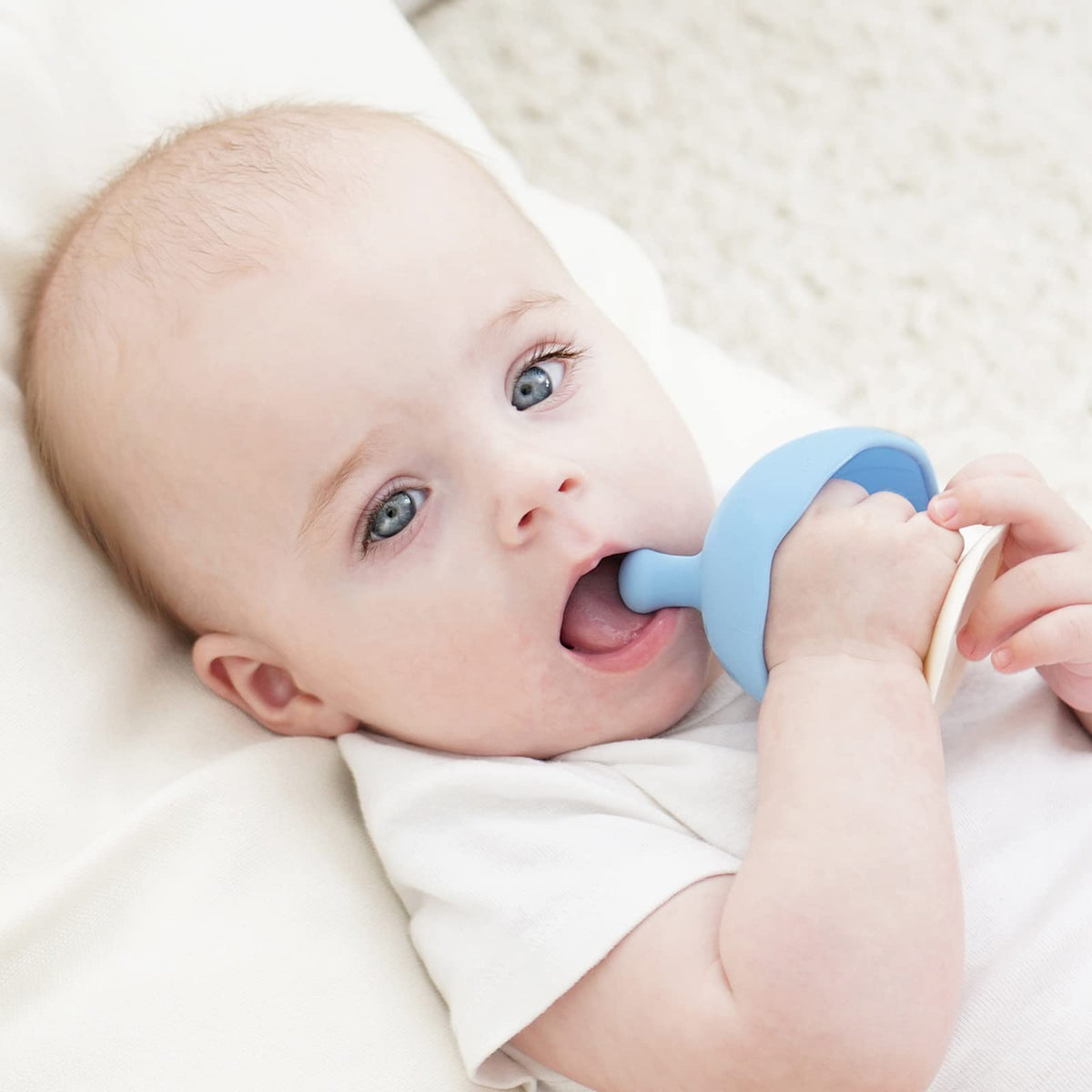 Baby Teething Toys for 3-12 Months+,Silicone Mombella Baby Teether with Suction Base,Soft & Easy to Grasp for Teething Relief,Safe & Comfortable Teether Toys for Sucking Needs,BPA Free,0011 (Blue)