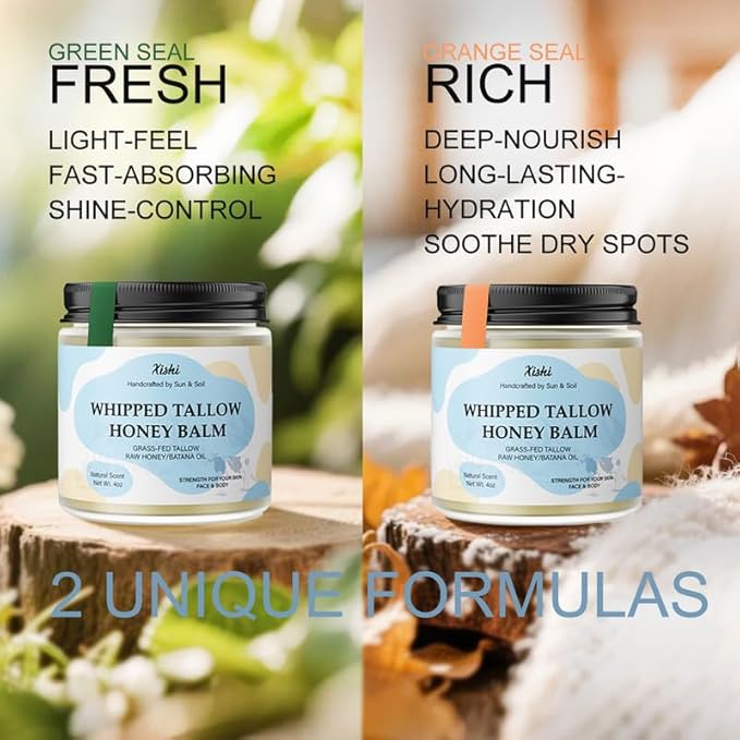 Xishi Beef Tallow for Skin, Grass-Fed Beef Tallow and Honey Balm with Raw Honey and Batana Oil, Fac & Body Moisturizer for Dry, Sensitive, Oily Skin, 4 Oz, Rich