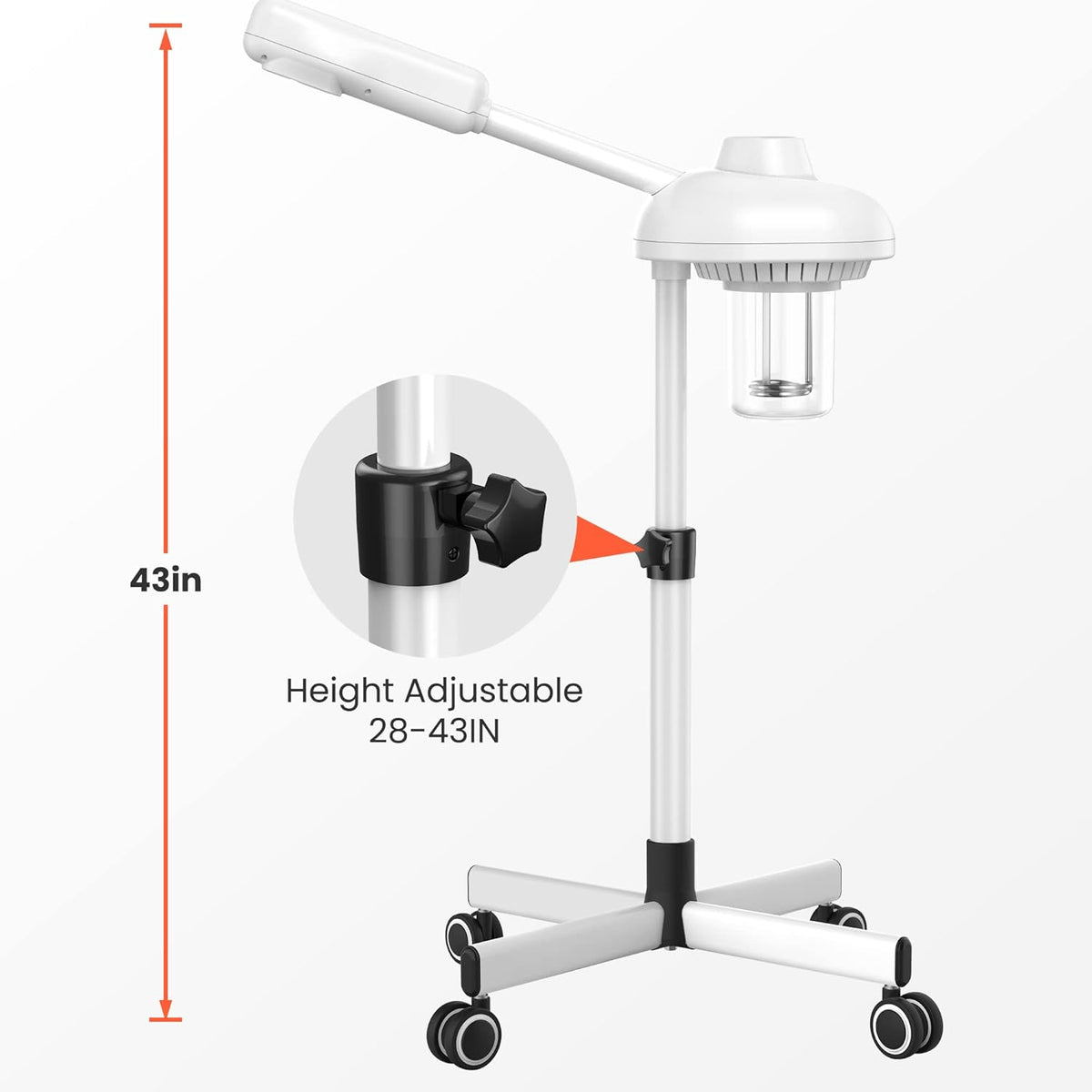 TASALON Professional Facial Steamer on Wheels, Hot Ozone Face Steamer for Facial, Esthetician Steamer for Salon Beauty and Spa, Mist Face Steamer for Facial Deep Cleaning Skin Care Equipment- White
