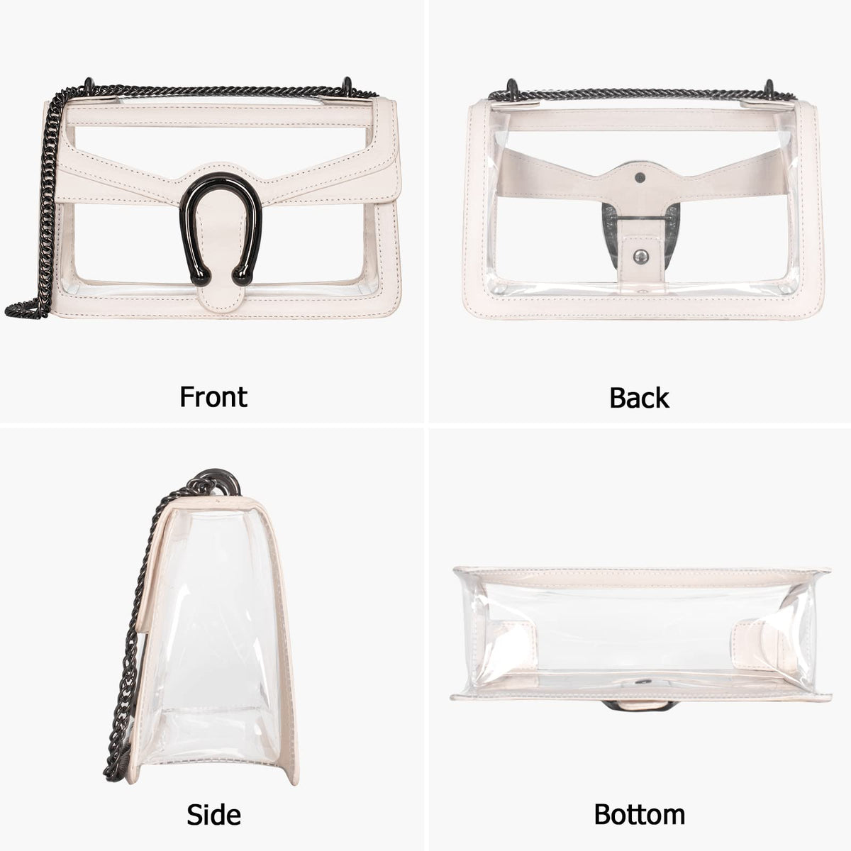 Joryin Clear Bag for Women Stadium Approved Clear Purse Shoulder Crossbody Bag Fashion Small Handb Clutch Transparent, Black Cream