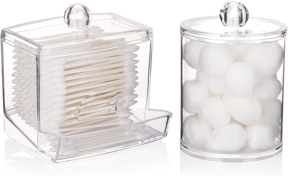 Tbestmax Qtips Holder Bathroom Dispenser, 10oz Big Qtip & 12oz Cotton Ball Holder, Clear Apothecary Jar Organizer for Storage Swabs, Rounds, Floss Picks