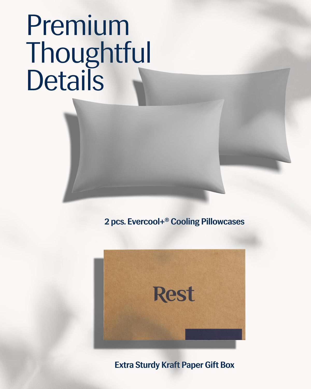 REST® Evercool®+ Cooling Pillow Cases Standard - 2 Pillowcase for Sensitive Skin, Silver Infused Fabric for Hygienic Sleep, Silky Smooth for Curly Hair, High Elastic for Snug Fit (19x29 inches)
