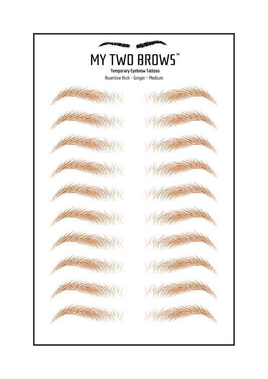 (10 pairs) Ginger Temporary Eyebrow Tattoo - Medium Size - Waterproof & Smudgeproof - Assertive Arch Style Eyebrow Stickers - Sheet Lasts up to 30 Days - Won't Work on Existing Brows