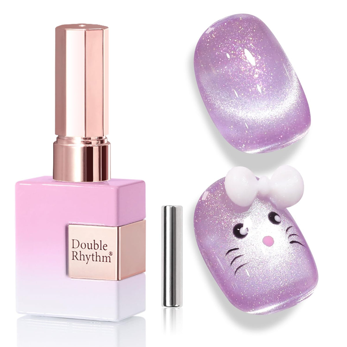 Double Rhythm 0.5 Oz Cat Eye Gel Polish with Magnet Same Color Same Bottle Holographic Glitter Shimmer Translucent Color Salon 15 ML Magnetic Nail Art (Mauve Purple-MC1161)
