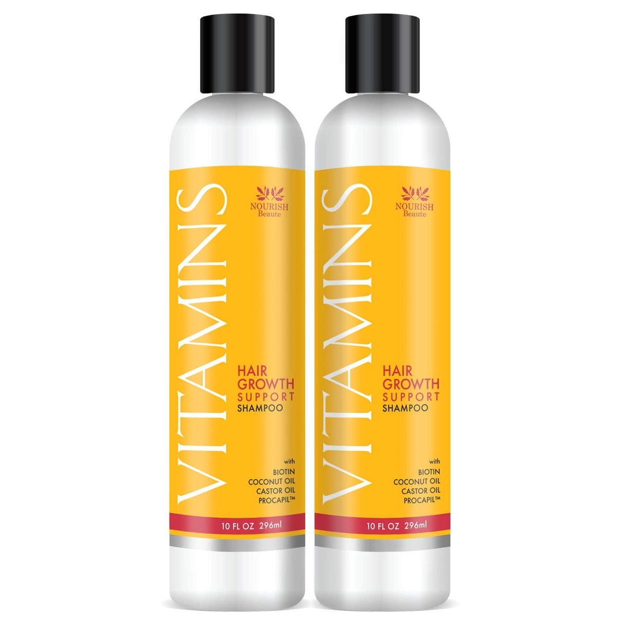 NOURISH Beaute Vitamins Shampoo for Hair Loss that Promotes Hair Regrowth, Volume and Thickening with Biotin, DHT Blockers, Antioxidants, Oils and Extracts, For Men and Women, 10 Oz(Pack of 2)
