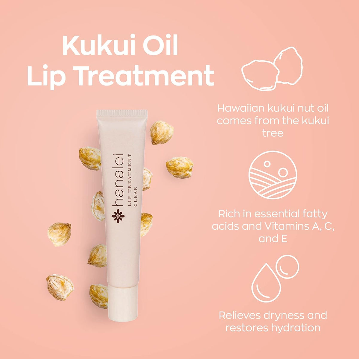 Hanalei Hydrating Lip Treatment Balm – Cruelty-Free, Paraben-Free Moisturizer for Severely Dry, Chapped Lips – Kukui Oil, Shea Butter & Grapeseed Oil – Clear Tint, Travel-Size 3-Pack (5ml X 3)