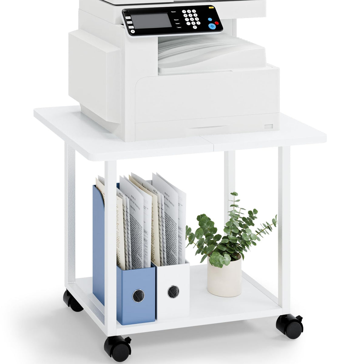 MARTY 22"x15.75" Large Under Desk Printer Stand with Storage Shelf 2-Tier Rolling Printer Cart with Wheels Printer Table for Home Office Heavy Duty Storage Rack for Scanner Fax Machine, White