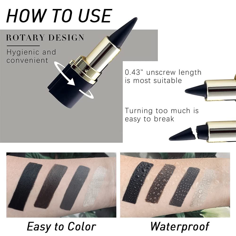 Kaely 4Pcs Black Brown Silver Gray Gel Eyeliner Pencil, Waterline Eyeliner for Older Women, Crayon Eye Liner Waterproof Smudge Proof, Smoky Eyeshadow Palette Halloween Makeup, lapiz de ojos