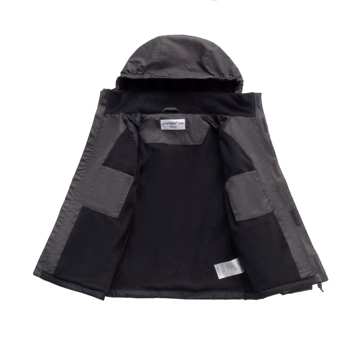 ENDIRAD Kids Rain Jackets for Boys Size 5t-6t, Lightweight Windproof Raincoat - Hooded Spring Jackets, Warm Fleece Winter Coat for Kids (Grey)
