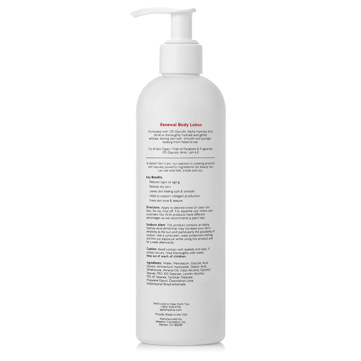 Alpha Skin Care Revitalizing Body Lotion, 12% Glycolic AHA, Simple & Effective Daily Moisturizer Hydroxy Acid, Hydrates & Exfoliates for Soft, Smooth Skin, Anti-Aging, 12 Oz, Pack of 3
