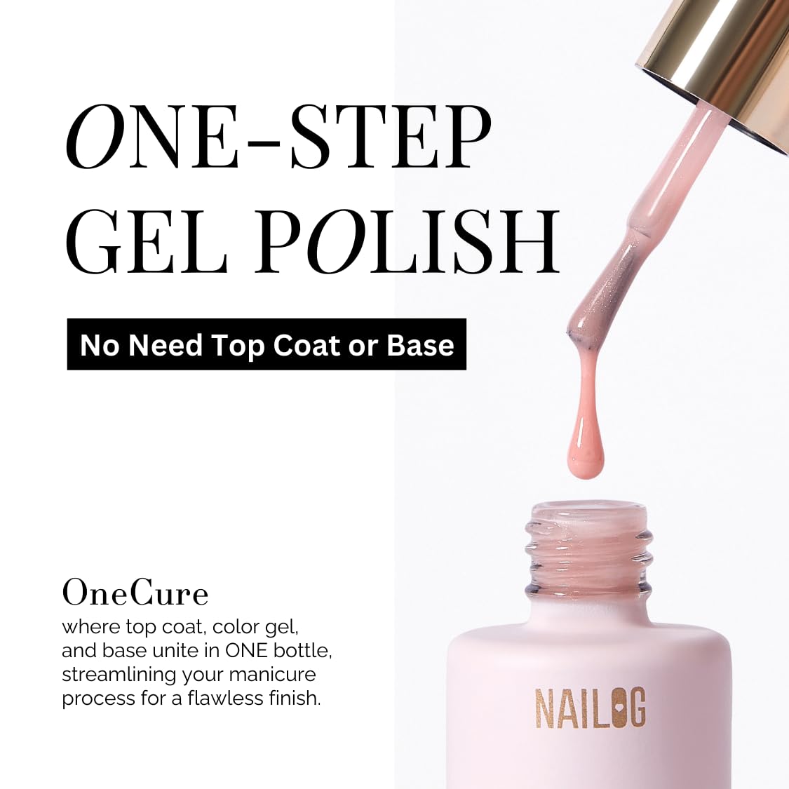 NAILOG One Step Gel Nail Polish 12ml Top Coat Color Gel Base 3-In-1 Formula Soak Off UV Nude Gel Polish for Home DIY & Gifting | Light Apricot Pink