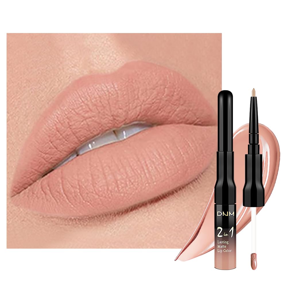 Kaely 2-in-1 Matte Lipstick and Lip Liner, Liquid Lip Stain Makeup for women Long Lasting Waterproof Smudge Proof, labiales matte mate larga duracion listip 24 hours originales, 56 Bright Nude