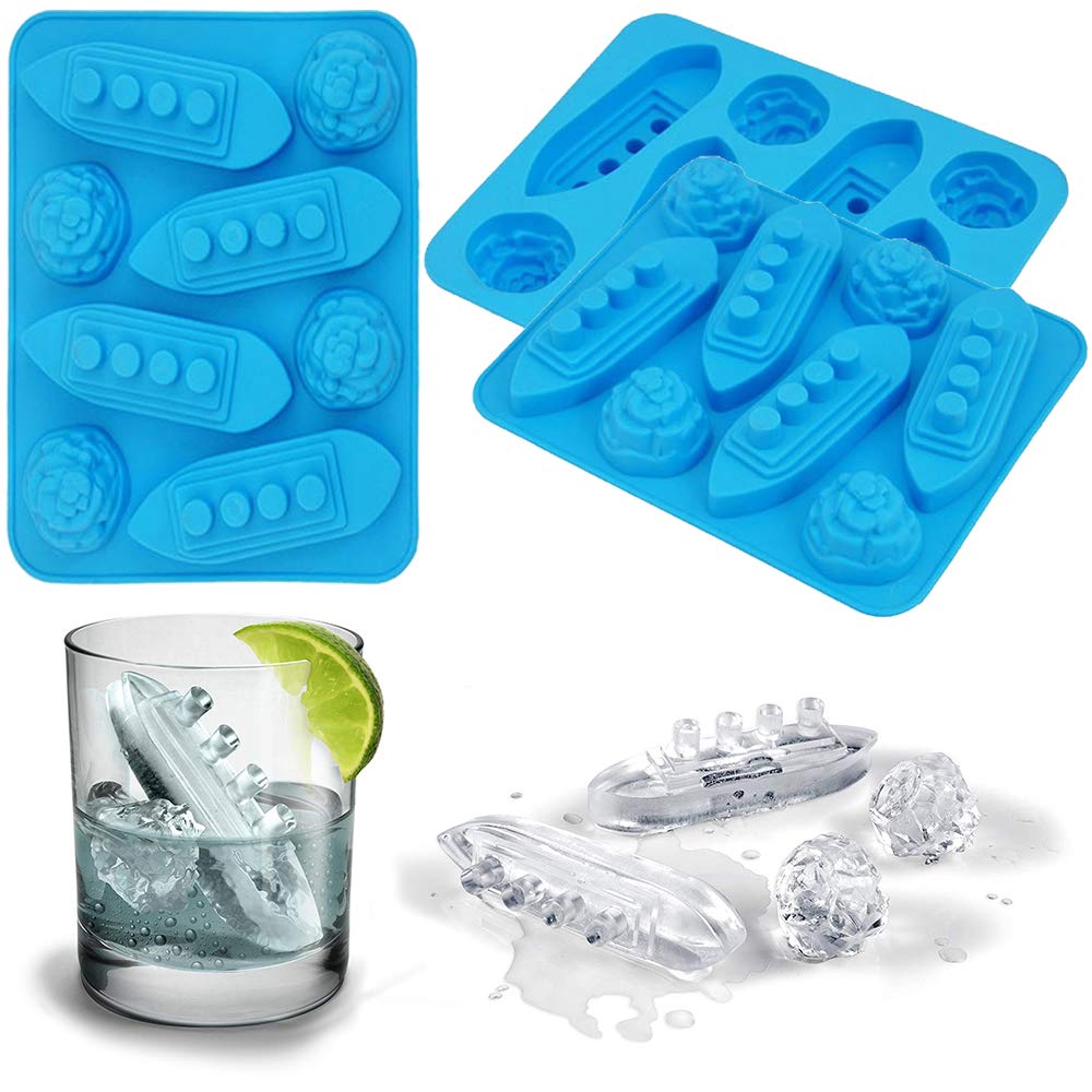 3Pcs Titanic and Iceberg Ice Cube Trays, Titanic Film Theme Ice Maker Chocolate Candy Soap Crayon Wax Melt Making Mold (Set of 3)