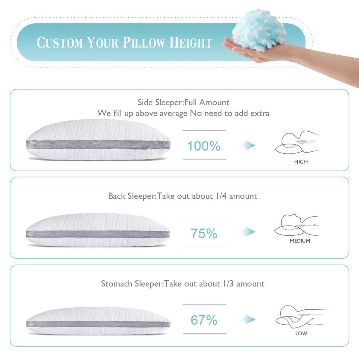Meoflaw Cooling Pillows Queen Size Set of 2,Shredded Memory Foam Bed Pillows for Sleeping,Queen Pillows for Back & Side Sleepers,Adjustable Queen Size with Washable Cover