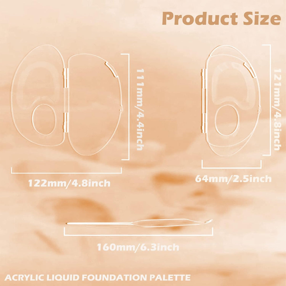 180 Degree Folding Acrylic Makeup Mixing Palette, Plastic Foundation Makeup Facial Palette with Felt Bag, Transparent Spatula Tool for Eyeshadow Liquid Foundation Cosmetic Pigment Mixing