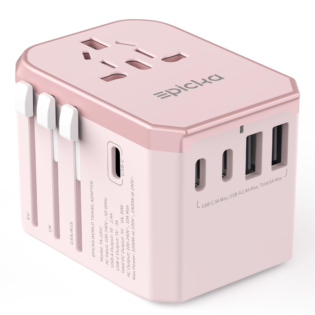 EPICKA Universal Travel Adapter, International Power Adapter with 2 USB-A & 3 USB-C Ports Wall Charger - Worldwide Travel Essentials, European Travel Plug Adapter for UK/US/AU (TA-105C, Black)