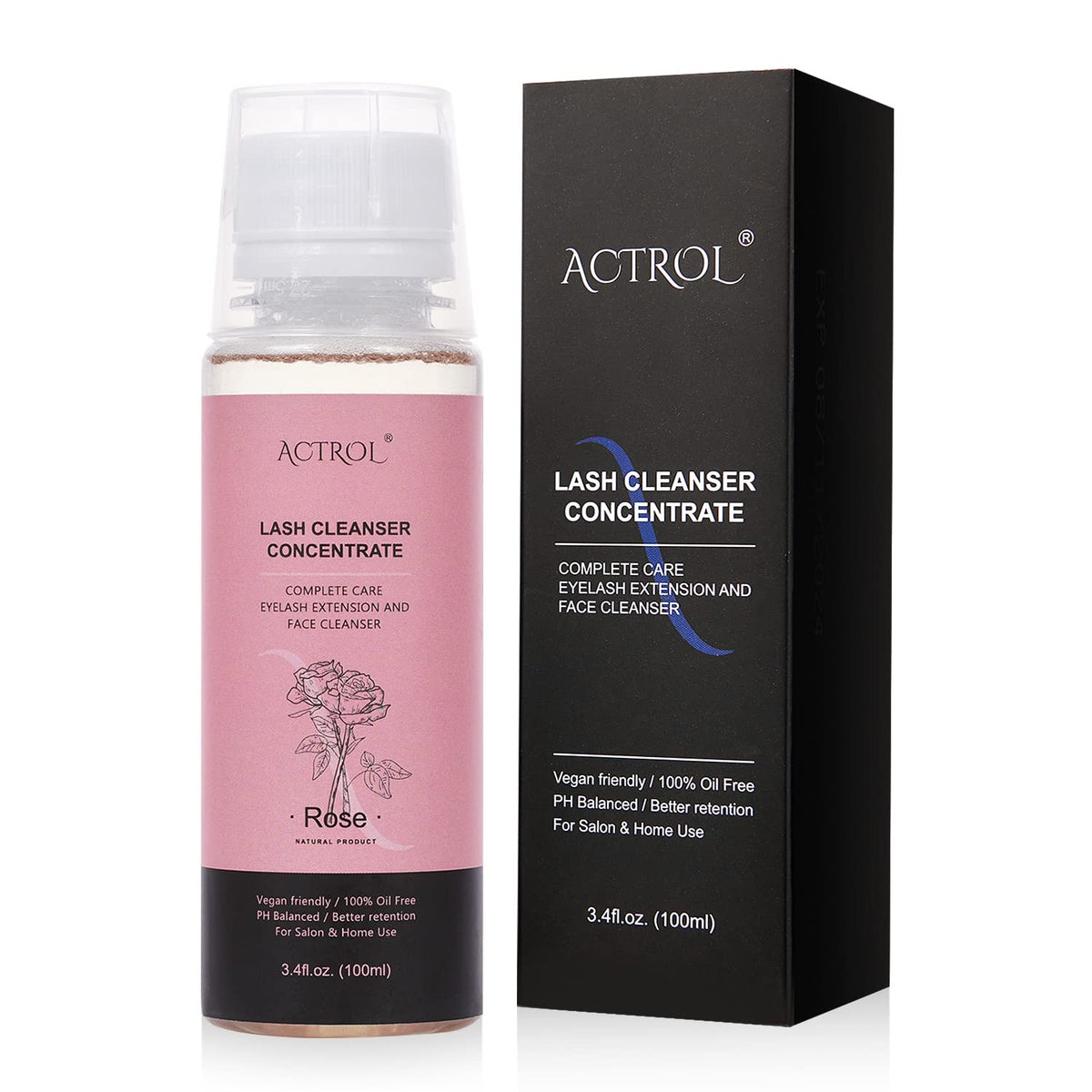 Eyelash Shampoo Concentrate 100ml Lash Extensions Cleanser Concentrate Rose Natural Foaming Shampoo Wash for Extensions Lashes with Salon Home Care-Makes 60ml Bottles