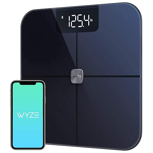 Wyze Smart Scale, Scale for Body Weight, Digital Bathroom Scale for Body Fat, BMI, and Heart Rate, Body Composition Analyzer with App, Batteries Included, Bluetooth, 400 lb, Black-New