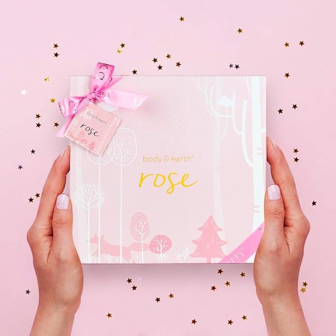 Bath and Body Gift Set for Women, Body & Earth 5 Pcs Rose Spa Gifts for Women, Self Care Kit, Lotion Set for Her,Mothers Day Presents for Mom