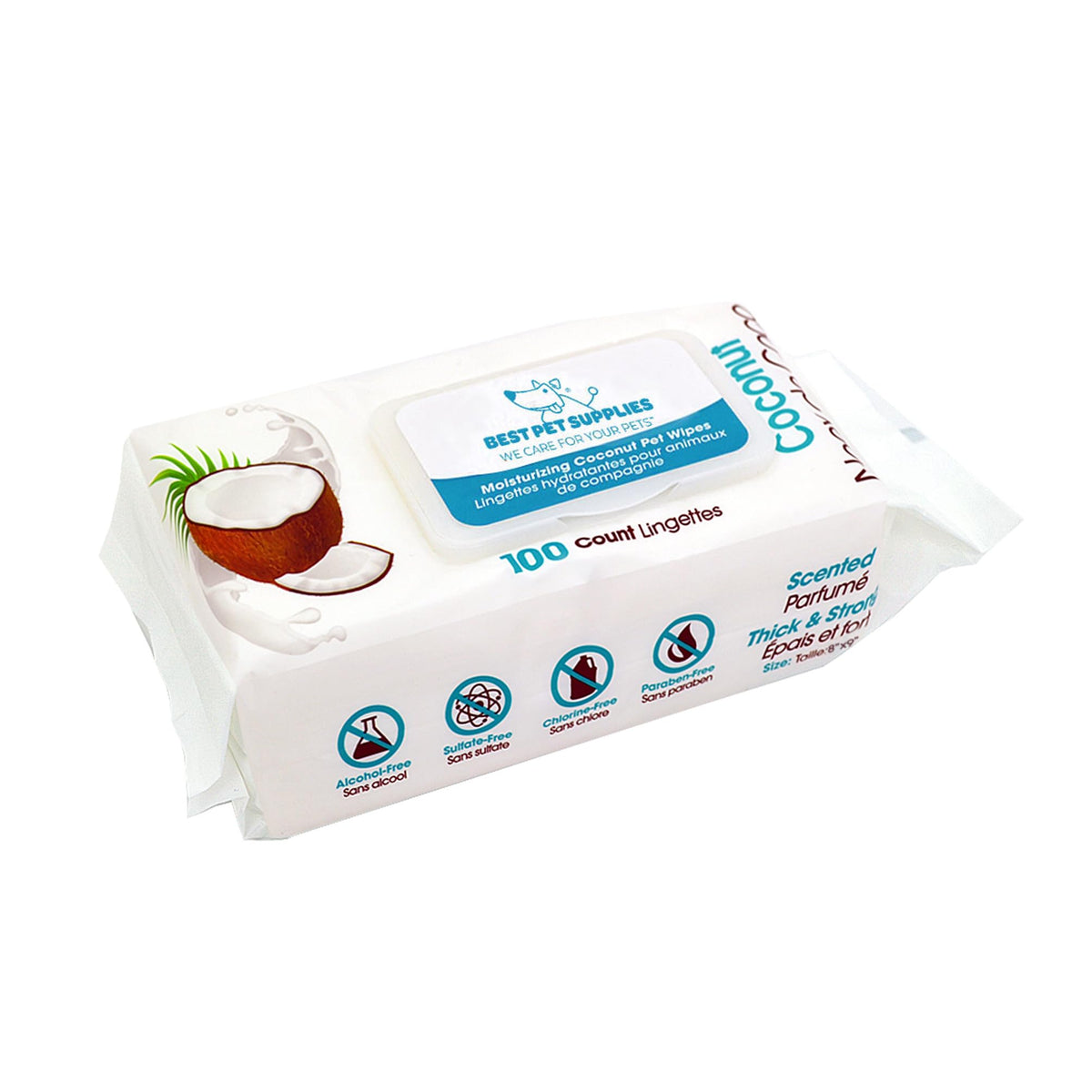 Best Pet Supplies Pet Wipes for Dogs - Dog Wipes Cleaning Deodorizing, for Coats, Ears, Paws - Moisturizing, Coconut, 100 Count