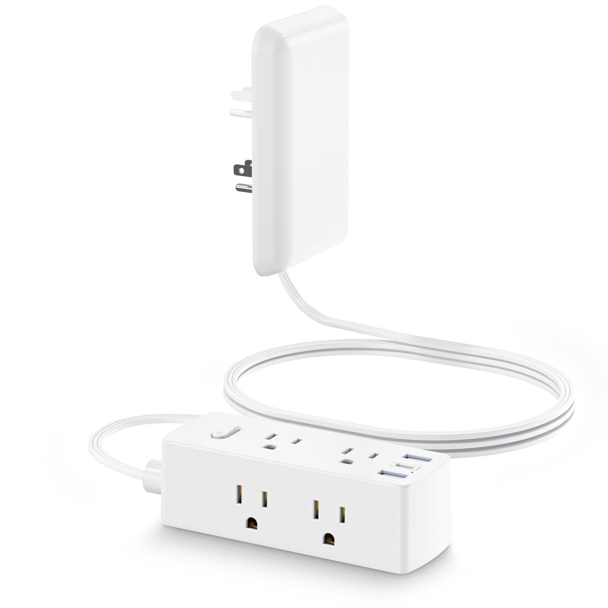 Olcorife 15FT Flat Extension Cord with Outlet Cover, Flat Plug Power Strip with 6 Outlets and 3 USB Ports, 2000 Joules Surge Protector, Hidden Outlet Extender for Tight Spaces