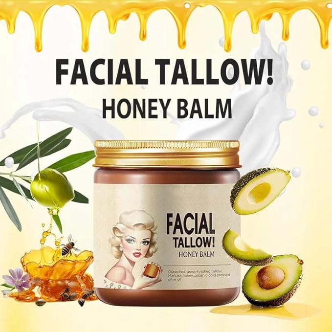 Beef Tallow for Skin, Grass Fed Beef Tallow Honey Balm Natural Organic Beef Tallow for Face Deeply Moisturizer For Body & Dry Skin（3.71Oz）