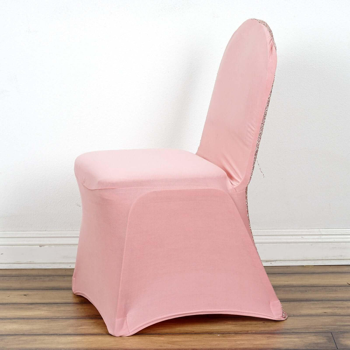 Efavormart 1 Set Rose Gold Spandex Stretch Banquet Chair Covers for Party Dining Chairs W/Metallic Glittering Back W/Foot Pockets Washable Slip Covers Wedding Chair Covers