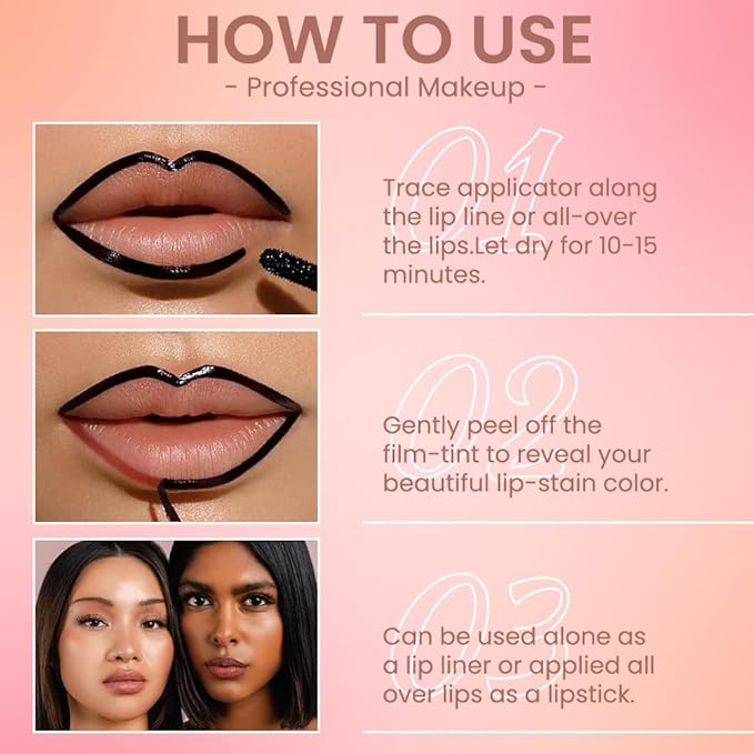 Matte Lip Stain Peel Off Lip Liner, Orange Red Peel Off Lip Stain Tattoo,Long Lasting & Waterproof Peel Off Lip Gloss Lip Liner,Transfer-Proof All Skin Types.0.12 fl oz #07