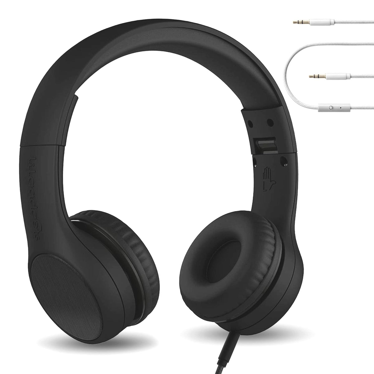 LilGadgets Connect+ Style On-Ear Kids Headphones with Microphone - SharePort Technology, SoftTouch Padding, Detachable Cable, Noise Reduction, Durable & Adjustable - Black - Wired Headphones with Mic