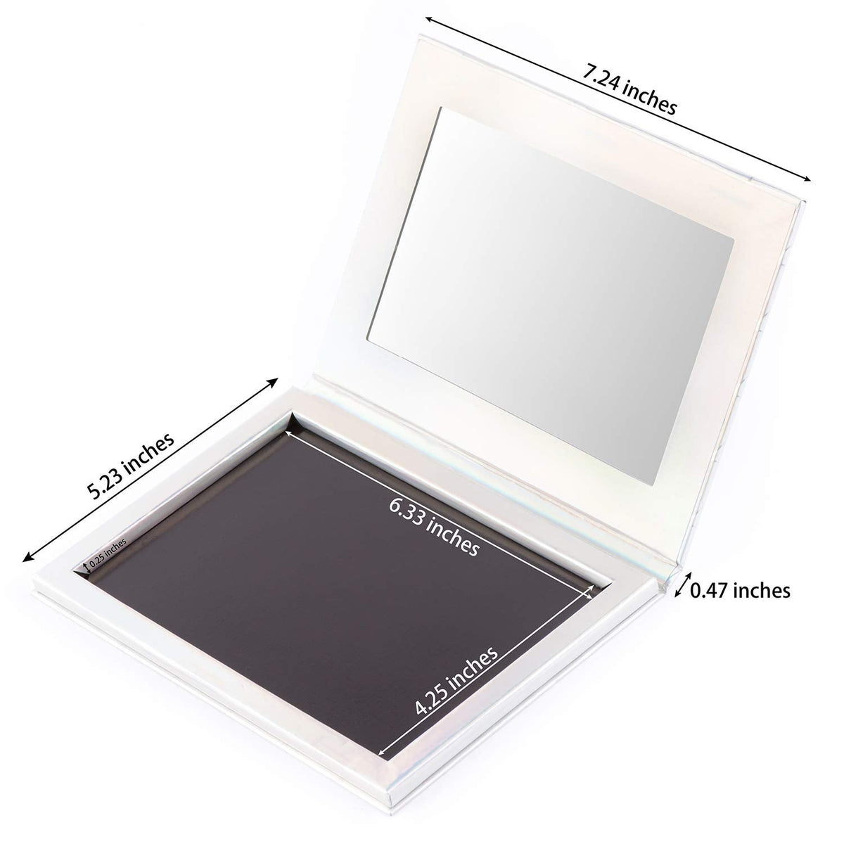 Magnetic Palette Mermaid Empty Makeup Palette with Mirror and 30Pcs Adhesive Empty Palette Metal Stickers for Eyeshadow Lipstick Blush Powder (Silver)