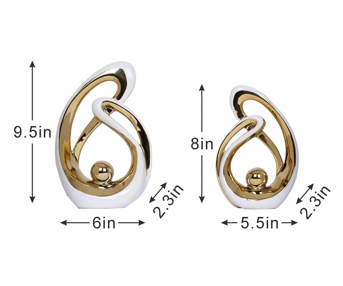 2 PCS White Gold Decor Accent Ceramic Statue White Mid Century Modern Home Decor Accents Sculpture Decorations Centerpieces for Living Room Bookshelf Shelf Coffee Table Kitchen Office Dining Table