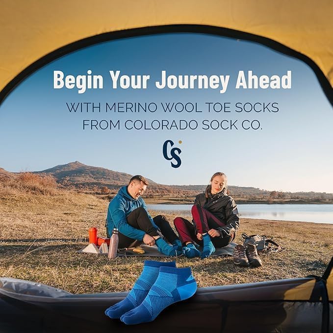 Colorado Sock Company Merino Wool Five Toe Socks for Men and Women, 2 Pair, Moisture Wicking Athletic, Running, Hiking Support, Ankle Height (Large)
