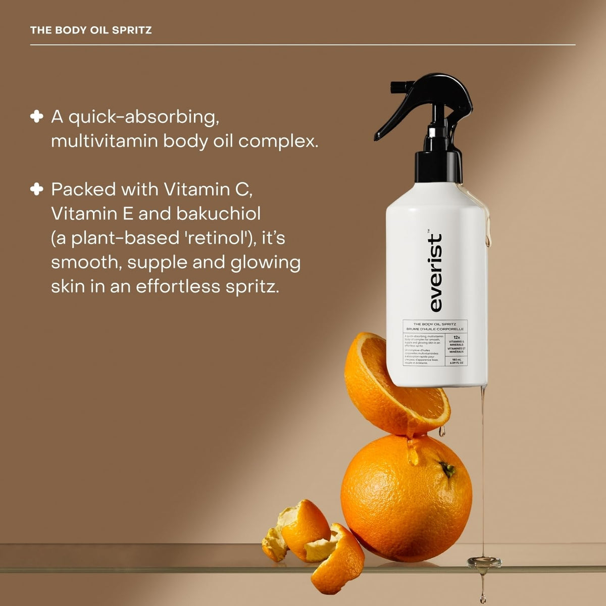 The Body Oil Spritz, Instant Absorption, Non-greasy, Vegan, Skincare Ingredients, 6.1 fl oz