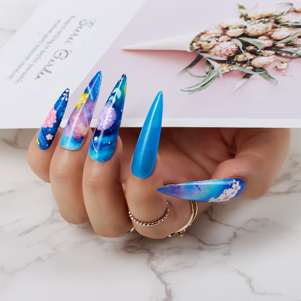 Makartt Nail Foil Sheets, 10 Rolls Transfer Nails Stickers with Starry Sky Flower Butterfly Art Designs, Adhesive Decals Supplies - 4x100cm