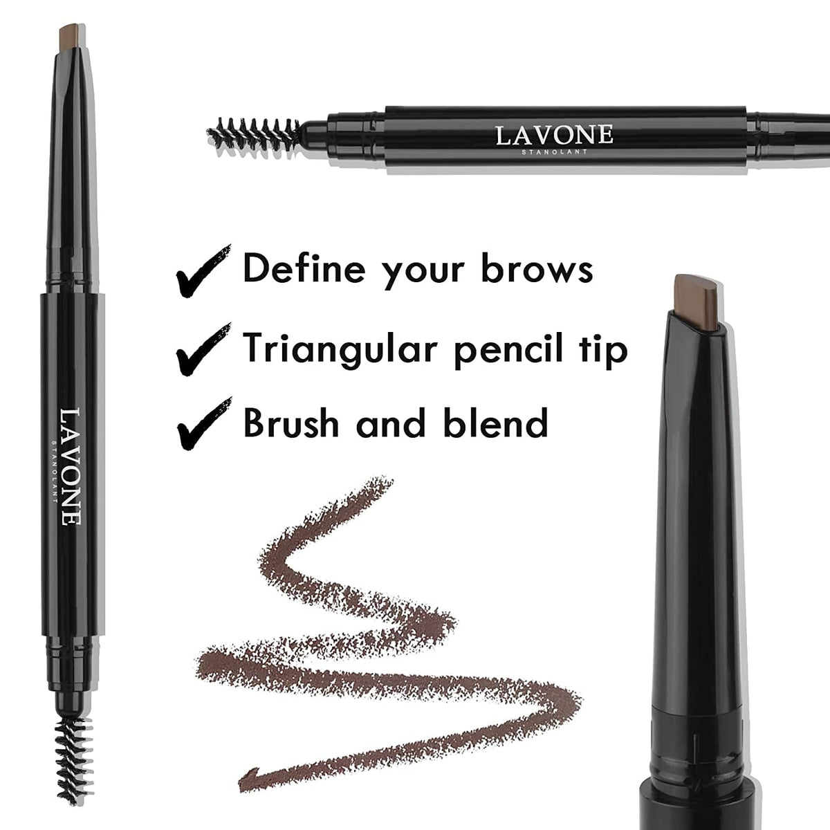LAVONE Eyebrow Stamp Pencil Kit for Eyebrows, Makeup Brow Stamp Trio Kit with Waterproof Eyebrow Pencil, Eyeliner, Eyebrow Pomade, and Dual-ended Eyebrow Brush - Black Brown