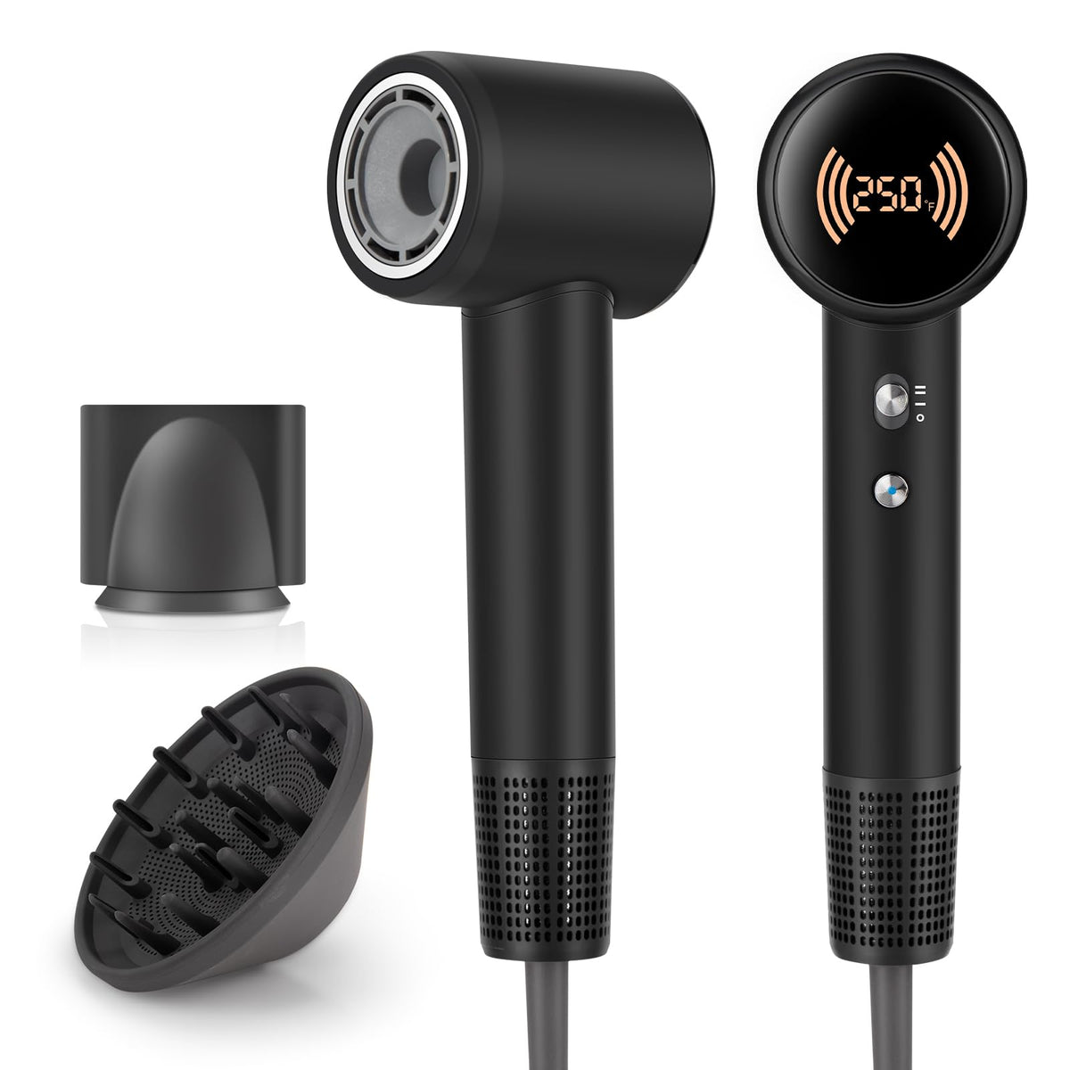 Hair Dryer,Travel Hair Dryer with Diffuser,110000 RPM High Speed Ionic Blow Dryer,Temperature Display,Low Noise&Lightweight Blow Dryer,Fast-Drying,No Heat Damage,Suitable for All Hairstyles(Black)