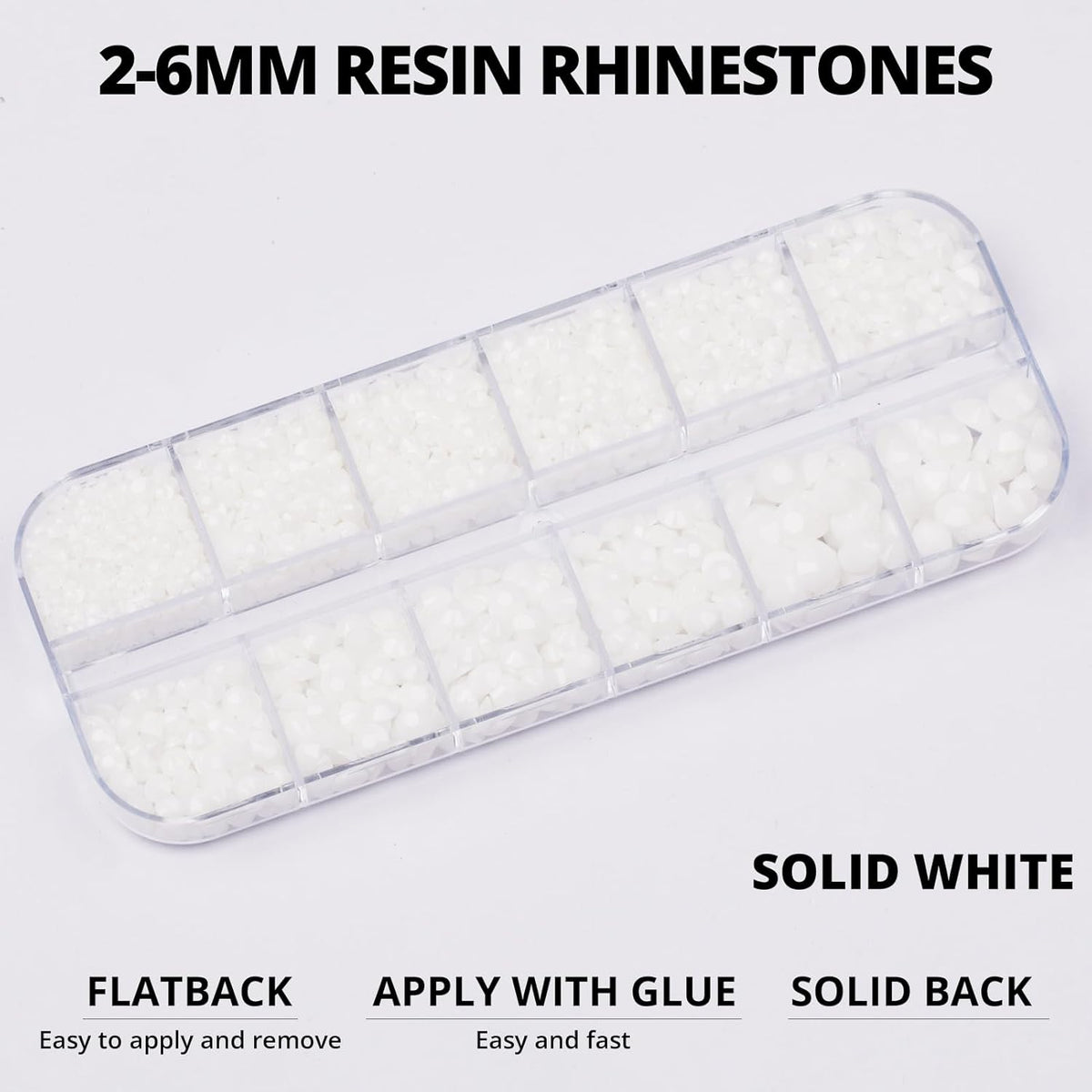 6000Pcs Solid White Rhinestones for Crafting Bedazzling with b7000 Glue, Bling Resin Flatback Crystals Diamonds for Crafts Clothing Tumblers Shoes Fabric Canvas, Flat Back Gems Mix 2-6mm