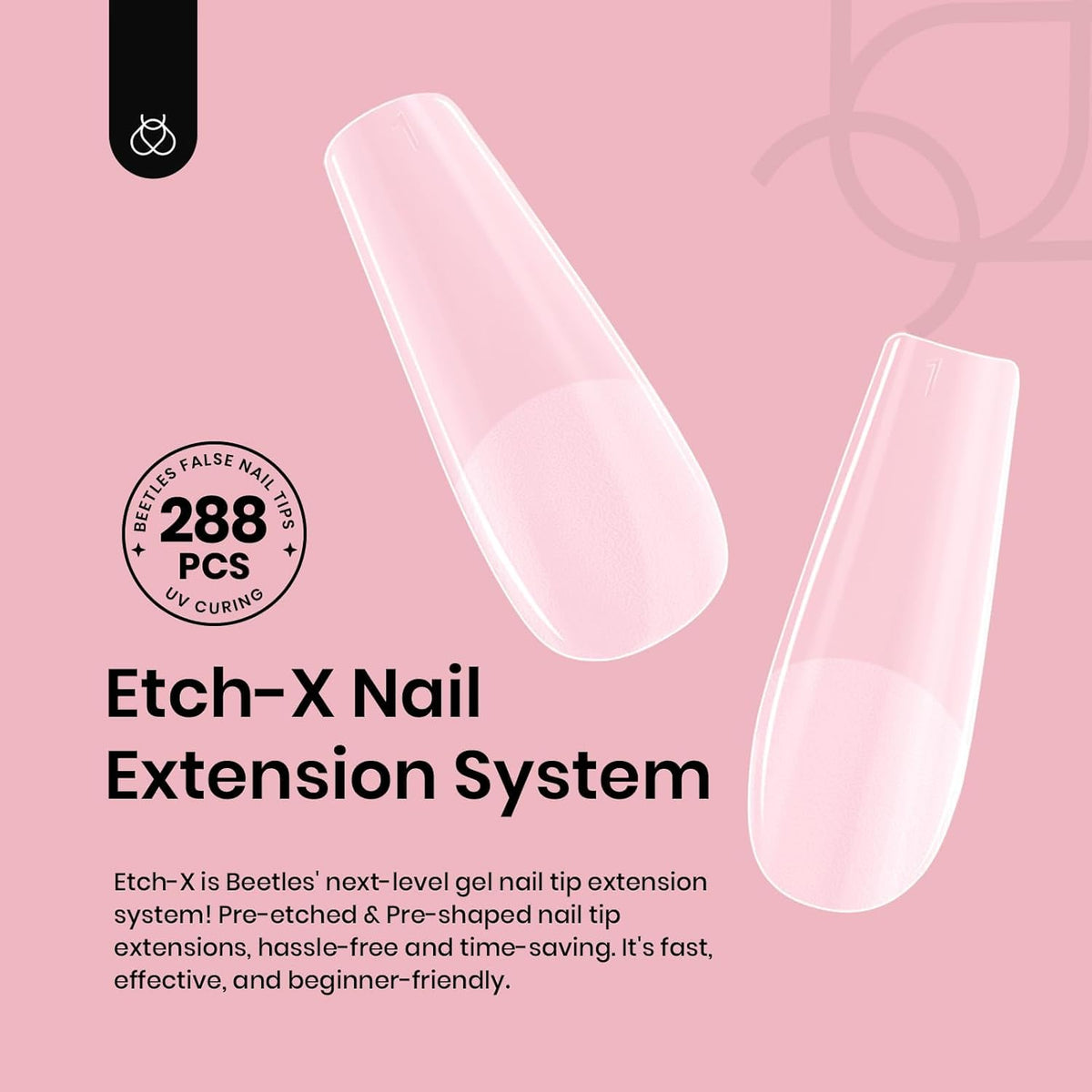 Beetles Gel Nail Tips Long Square 10 Sizes, 288Pcs Pre Shaped Half Matte Press On Nails Gelly Tips False Nails for Gel Nail DIY Art Nail Extensions Acrylic Nails Gift