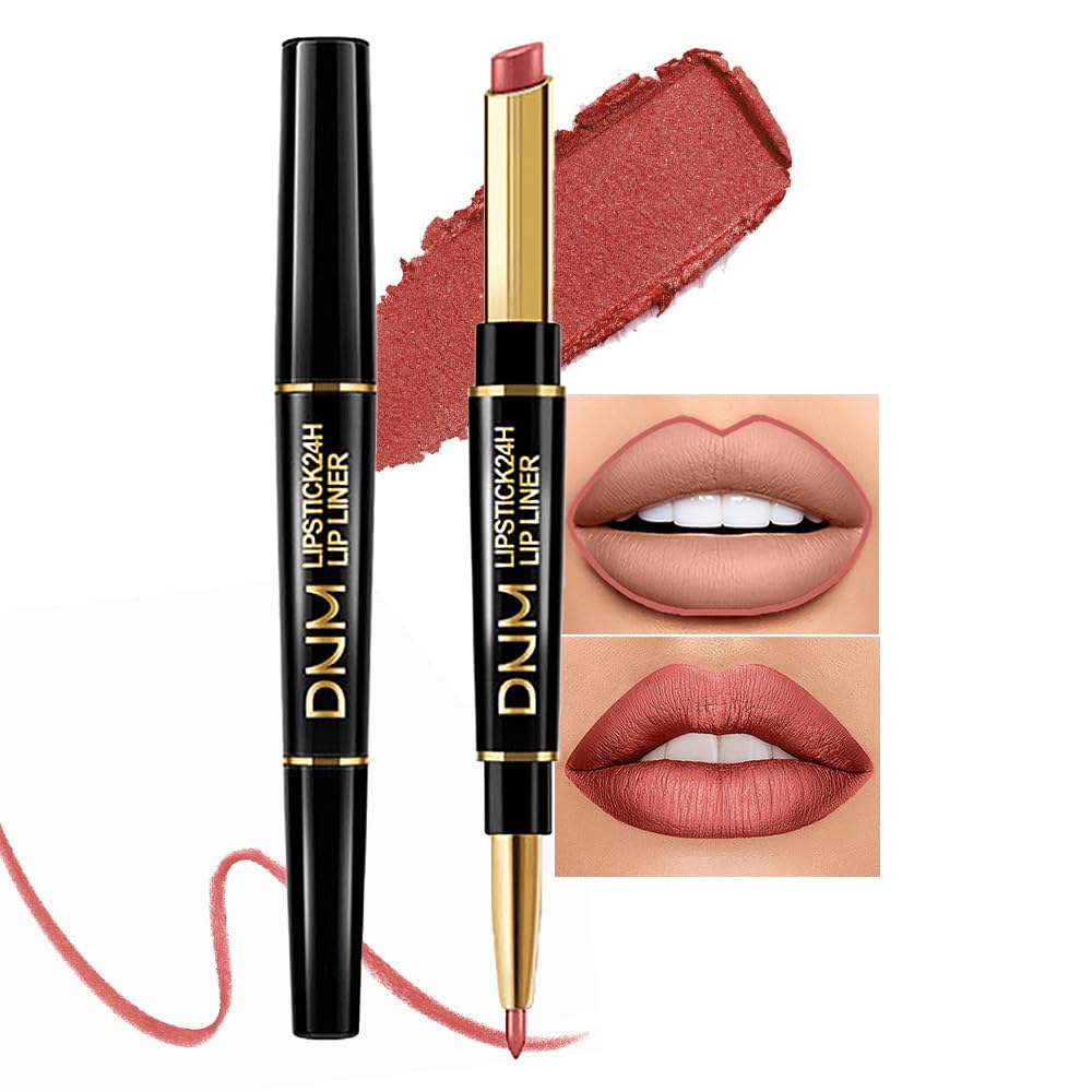 Kaely 2-in-1 Rose Gold Metallic Lip Liner & Lipstick Set Kit for Women, Lips Kit with Lip Liner Lip Stains Long Lasting Waterproof 24 Hour Lipstick and Lip Liners Combo Lipliners Pencil Set 07